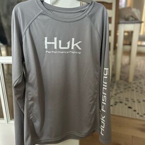Huk Kids Pursuit Gray Long Sleeve Performance Shirt UPF 50+